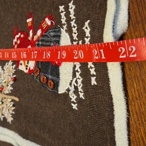 Sweater Mercer Street Studio Women Size L Brown Shell w/ Cream Trim Holiday - Picture 9 of 14